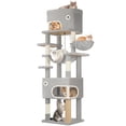 thumbnail image 1 of Hzuaneri Cat Tree, 79.9" Tall Multi‑Level Indoor Cat Tower with Scratching Posts, Platform, Caves, Basket and Hammock, Light Grey, 1 of 9