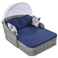 thumbnail image 1 of JAMPOOCA Modern Angled Backrest Steel Outdoor Daybed Lounger with Adjustable Canopy, Blue, 1 of 7