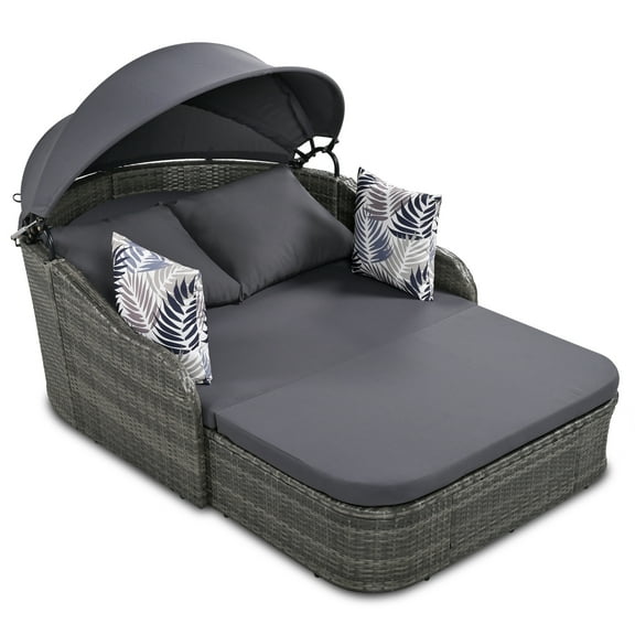 JAMPOOCA Modern Waterproof Steel Double Lounge Daybed with Sloped Backrest, Gray