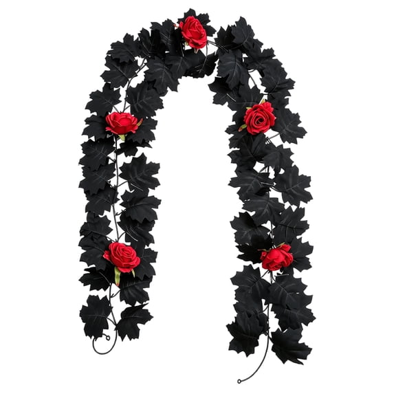 79" Black Leaf Red Rose Vine, PE Material Gothic Dark Romance, Halloween Table Party Home Decor