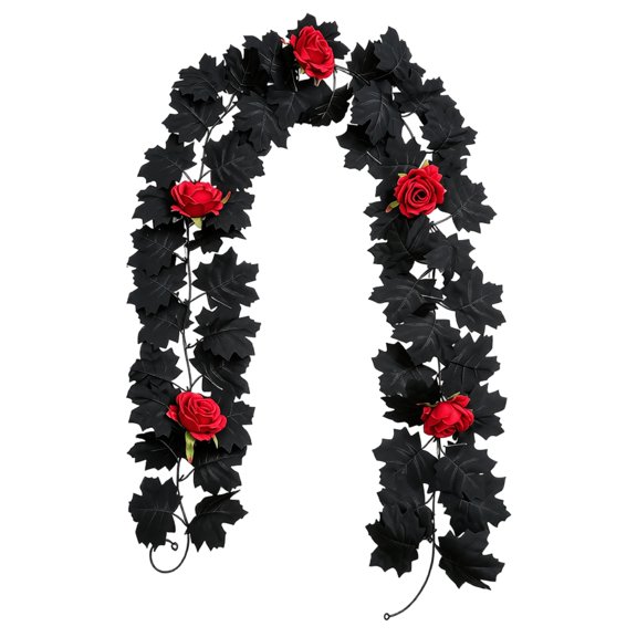 79" Black Leaf Red Rose Vine, PE Material Gothic Dark Romance, Halloween Table Party Home Decor