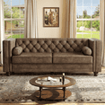 thumbnail image 1 of 79'' Chesterfield Sofa, Comfy Faux Leather Button-Tufted Couch with 2 Bolster Pillows and Wood Legs for Apartment, Office, Brown, 1 of 10