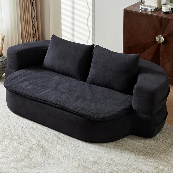 79" Convertible Folding Sofa Bed, Boneless Sleeper Sofa Couch for Small Spaces, Futon Couch Bed with Pillow & Blanket, Comfy Modern Memory Foam Sofa for Living Room & Bedroom (Black)