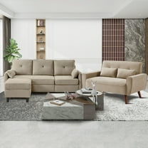 79" Convertible Sectional Sofa Set, Small L Shaped 3-Seat Couch with Reversible Chaise and Accent Chair, Modern Linen Sofas Couches for Living Room, Beige