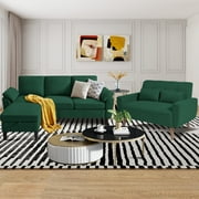 79" Convertible Sectional Sofa Set, Small L Shaped 3-Seat Couch with Reversible Chaise and Accent Chair, Modern Linen Sofas Couches for Living Room, Green