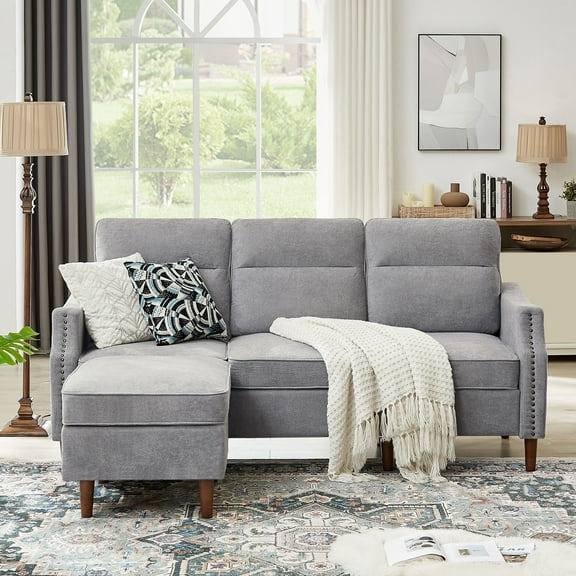 79" Convertible Sectional Sofa Set, Small L Shaped 3-Seat Couch with Reversible Chaise and Accent Chair, Modern Linen Sofas Couches for Living Room, Green