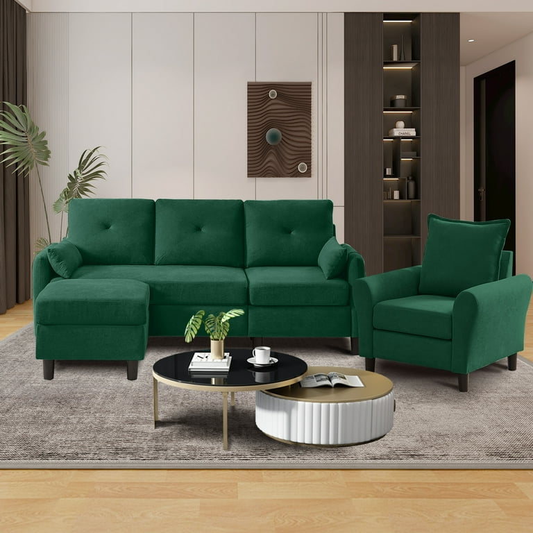 79 Convertible Sectional Sofa Set Small L Shaped 3 Seat Couch with Reversible Chaise and Accent Chair Modern Linen Sofas Couches for Living Room