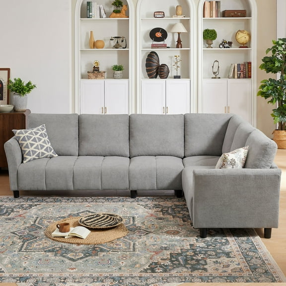79" Convertible Sectional Sofa Set, Small L Shaped 3-Seat Couch with Reversible Chaise and Accent Chair, Modern Linen Sofas Couches for Living Room, LightGrey