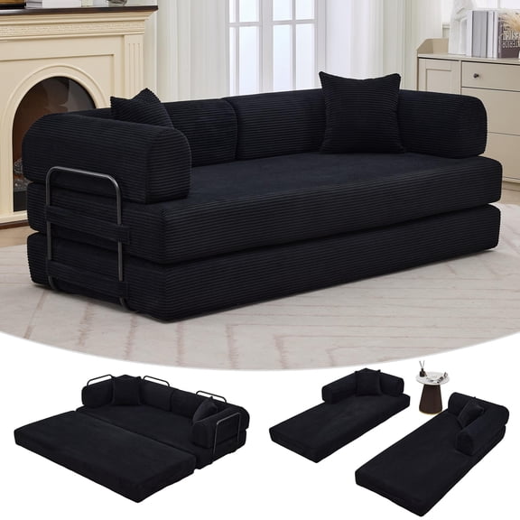79" Convertible Sleeper Sofa Bed Couch, 4-in-1 Boneless Corduroy Folding Sofa Bed with Pillow & Pull Out Bed,  Floor Mattress Couch Loveseat, for Living Room,Apartment