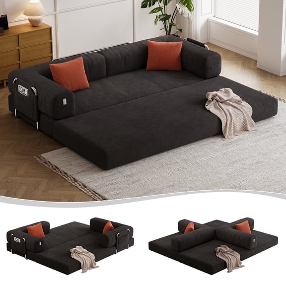 79" Convertible Sofa Bed ,CARZZI LIFE Compressed Floor Boneless Couch Modular Corduroy Sleeper Sofa, Folding Mattress Couch for Small Spaces - No Assembly Needed in Gray with Storge