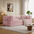 thumbnail image 1 of 79" Convertible Sofa Bed with Storage Pockets, 5-in-1 High Density Foam Boneless Couch, Corduroy Folding Futon Sleeper Sofa for Living Room Bedroom Apartment, No Assembly Required, Pink, 1 of 10
