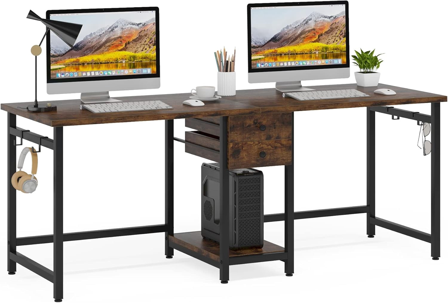 79" Double Desk, Two Person Desk with Storage Drawer, Long Desk Home