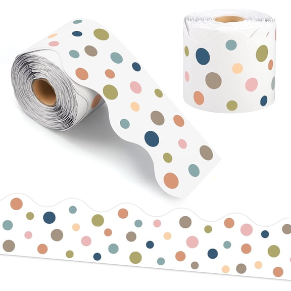 79 Ft Boho Dot Bulletin Board Border Colorful Dots Scalloped Border Trim Rolled Painted Dot Classroom Bulletin Board Decorations for Back to School Classroom Home Office Chalkboard Wall Door Decor