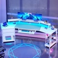 thumbnail image 1 of SEDETA 79" Gaming Desk with LED Lights and Power Outlets, U Shaped Desk with Monitor Stand and Drawers, Gaming Table with Keyboard Tray, Cup Holder and CPU Stand for Bedroom, Carbon Fiber White, 1 of 8