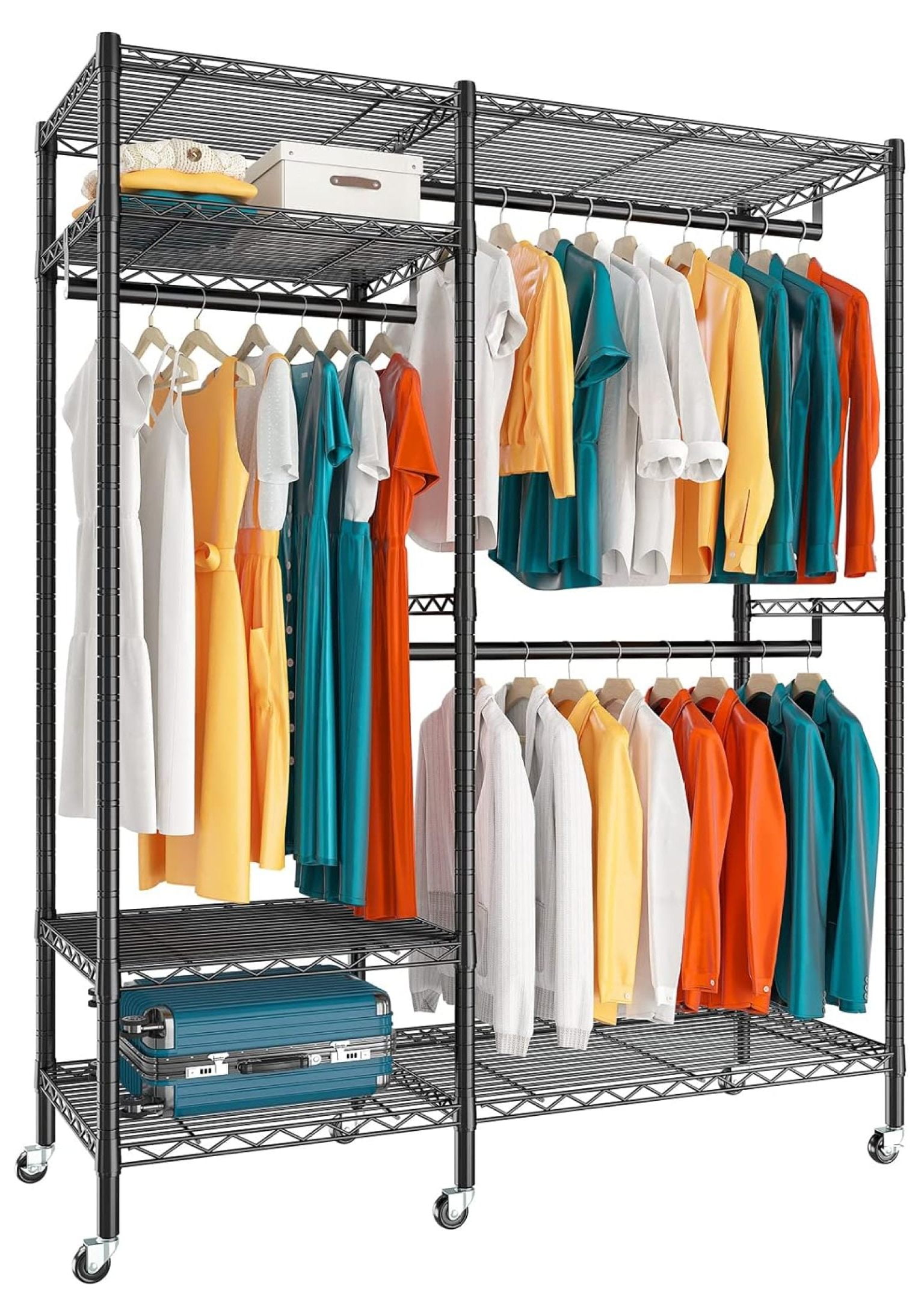 79" H Clothes Rack Heavy Duty Clothing Rack with Wheels Loads 650LBS