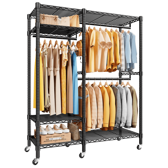 79" H Garment Clothes Rack with Wheels, Portable Clothing Storage Rack