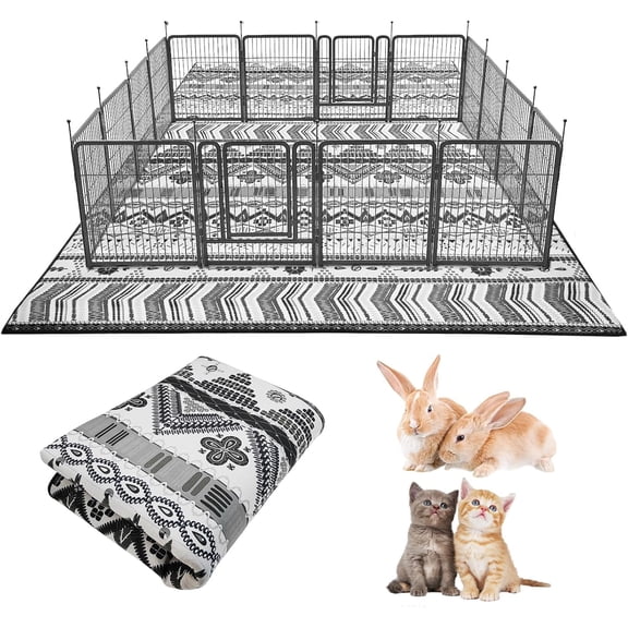 Large Washable Reusable Bunny Cage Liner Floor Mat Anti Slip Rug for Rabbits Chinchillas Cats Guinea Pigs Ferrets Dogs Pattern Black Size 79 X 55