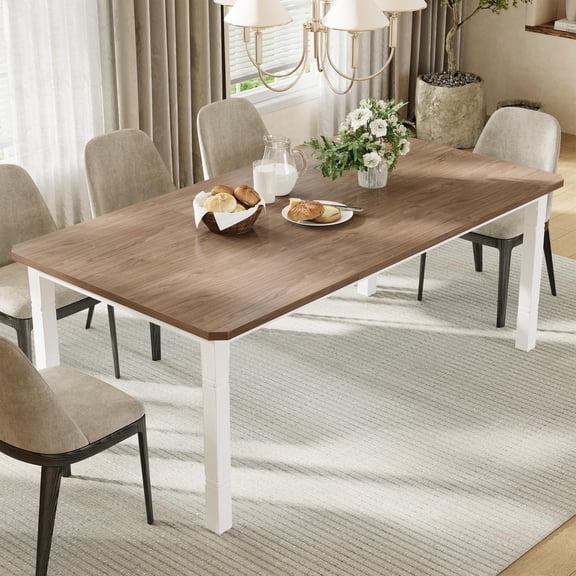 79 Inch Farmhouse Dining Table for 6-8 Rectangular Kitchen Table with Metal Frame