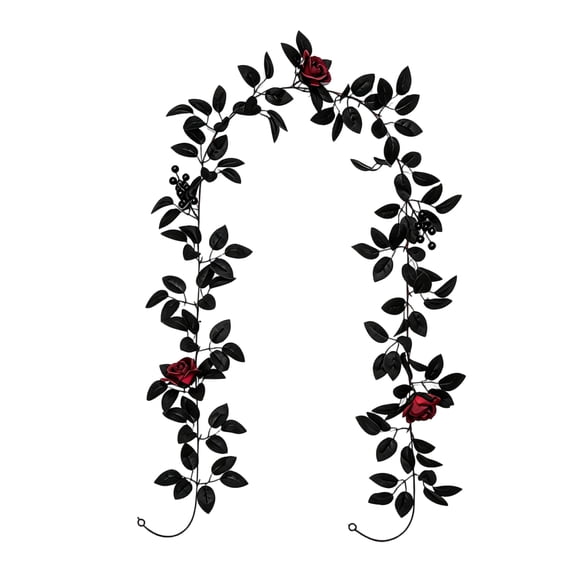 79-Inch Halloween Black Leaf Red Rose Vine, Dark Gothic Classic Red Black Contrast, Bendable Spooky Party Wrapping Decor for Home (与11相同)