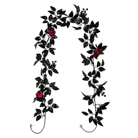 79-Inch Halloween Black Leaf Red Rose Vine, Dark Gothic Classic Red Black Contrast, Bendable Spooky Party Wrapping Decor for Home