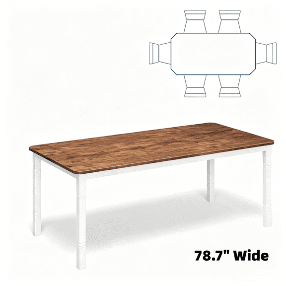 79 Inch Industrial Rectangular Dining Table, Wooden Kitchen Dinner Table with Durable Metal Frame, Seats 6-8 People, Sturdy Long Dining Furniture for Big Family Home Use - White & Brown