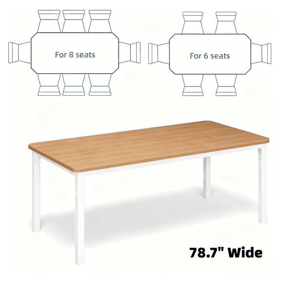 79 Inch Industrial Rectangular Dining Table, Wooden Kitchen Dinner Table with Durable Metal Frame, Seats 6-8 People, Sturdy Long Dining Furniture for Big Family Home Use - White & Natural