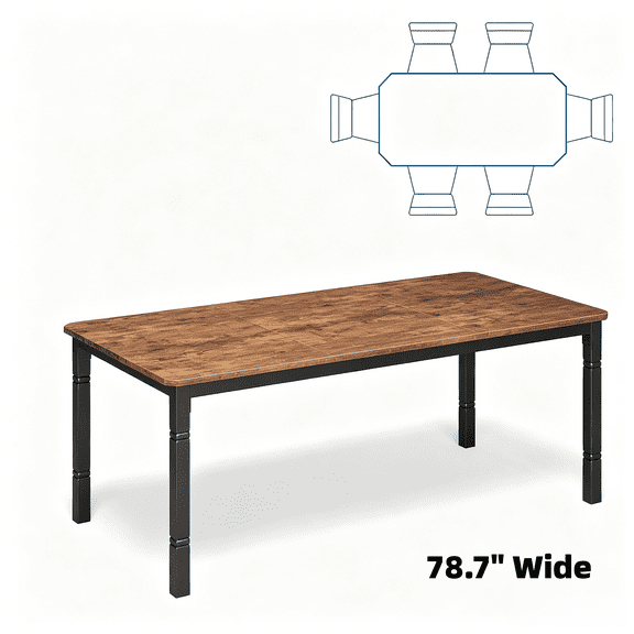 79 Inch Industrial Rectangular Dining Table, Wooden Kitchen Dinner Table with Durable Metal Frame, Seats 6-8 People, Sturdy Long Dining Furniture for Big Family Home Use - Black & Retro