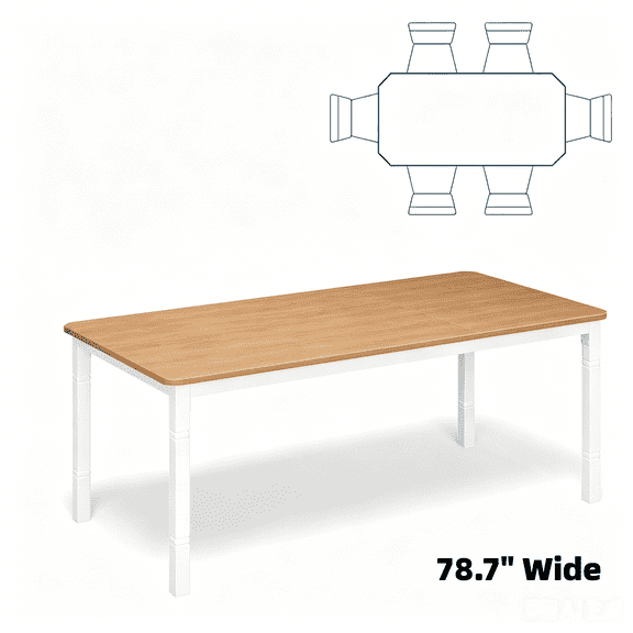 79 Inch Industrial Rectangular Dining Table, Wooden Kitchen Dinner Table with Durable Metal Frame, Seats 6-8 People, Sturdy Long Dining Furniture for Big Family Home Use - White & Natural
