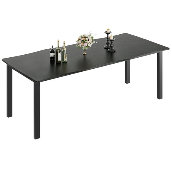 79 Inch Modern Minimalist Rectangular Dining Table, Wave Edge Waterproof Scratch Resistant MDF Tabletop with Stable Metal Legs, Seats 6-8 People, Easy Assembly Home Dinner Table - Black