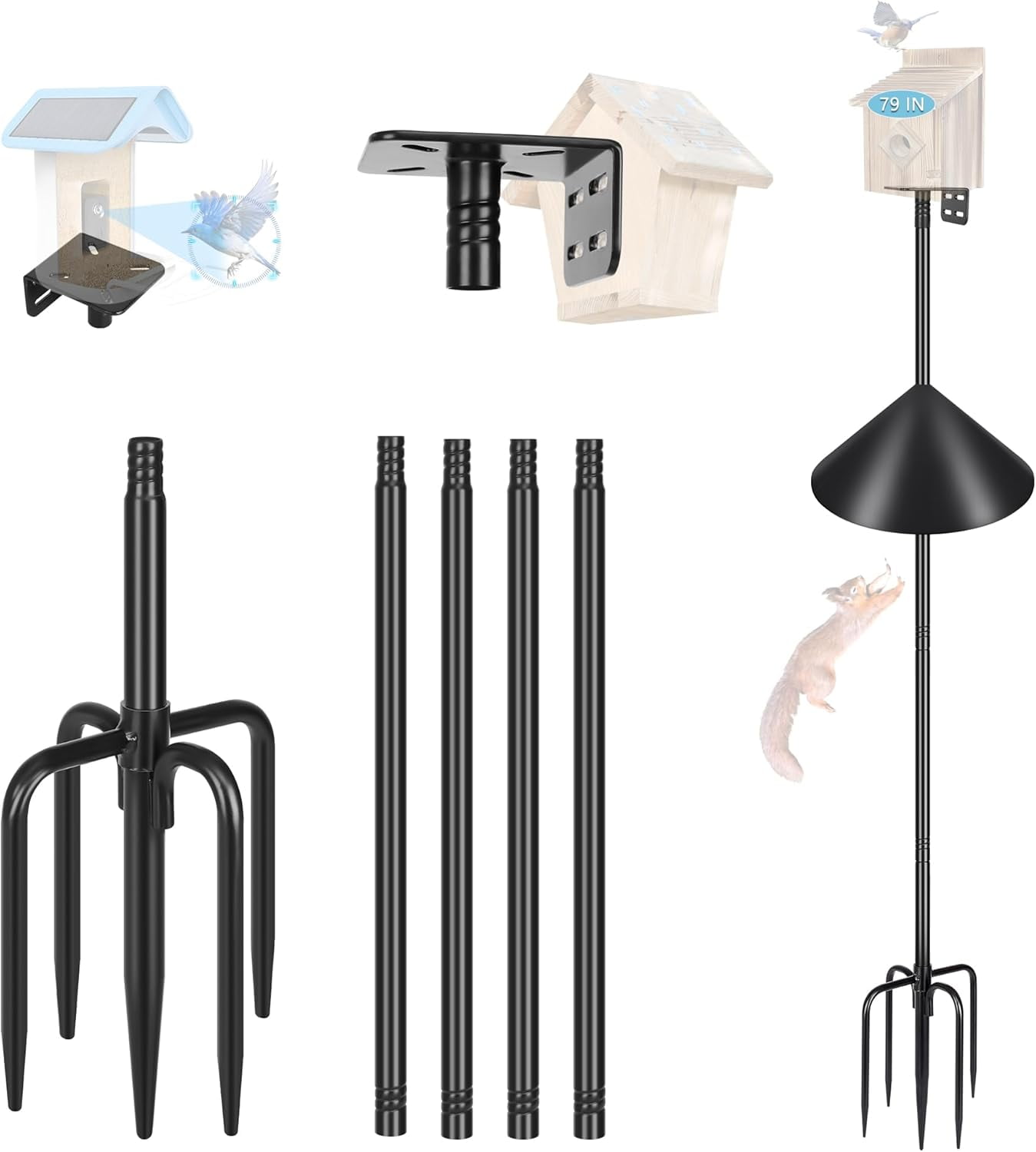 79 Inch Smart Bird Feeder Pole with Squirrel Proof Baffles for Outdoors