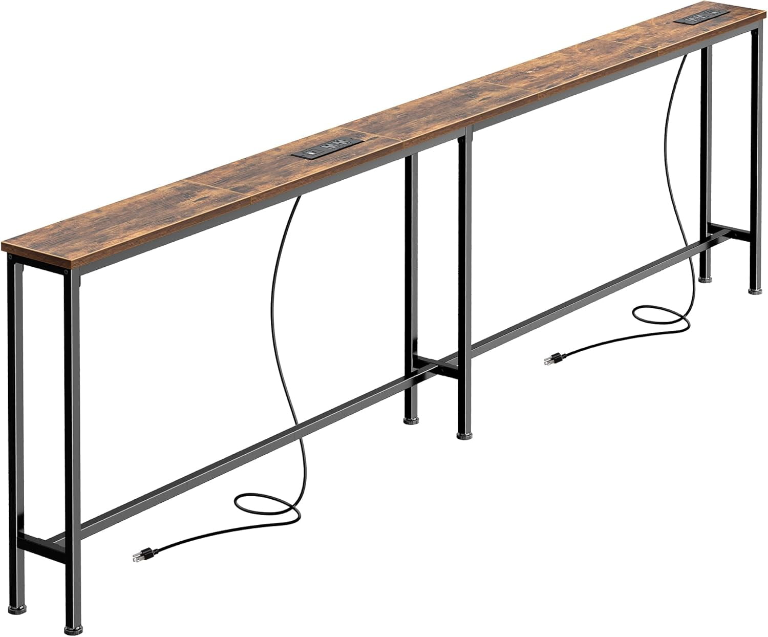 79 Inch Sofa Table with 2 Power Outlets and USB-C Ports, 5.9 Inch Narrow Console Table with Storage, Long Entryway Hallway Couch Table Behind Sofa, Small Spaces, Living Room, Rusitc Brown