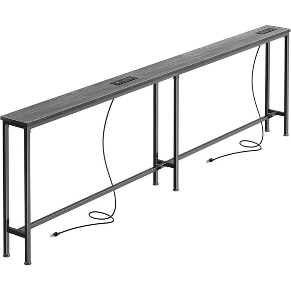 79 Inch Sofa Table with 2 Power Outlets and USB-C Ports, 5.9 Inch Narrow Console Table with Storage, Long Entryway Hallway Couch Table Behind Sofa, Small Spaces, Living Room, Grey