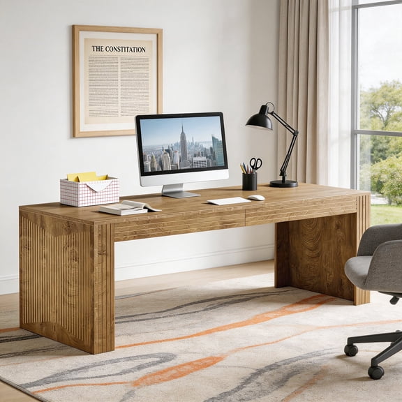 79 Inch Two Person Desk Double Computer Desk Extra Large Workstation Study Writing Table For Home Office Modern Minimalist Office Furniture (Wood)