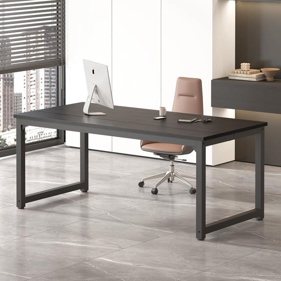79 Inch Two Person Desk with Drawers, Extra Long Desk with Storage Shelves, Double Home Office Desk with Hooks, 2 Person Writing Study Table Workstation for Home Office (70.9'' Black)
