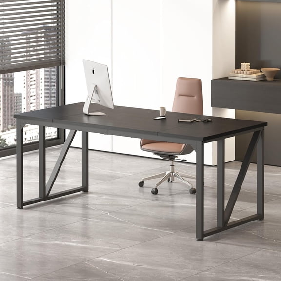 79 Inch Two Person Desk with Drawers, Extra Long Desk with Storage Shelves, Double Home Office Desk with Hooks, 2 Person Writing Study Table Workstation for Home Office (70.9'' Black1)
