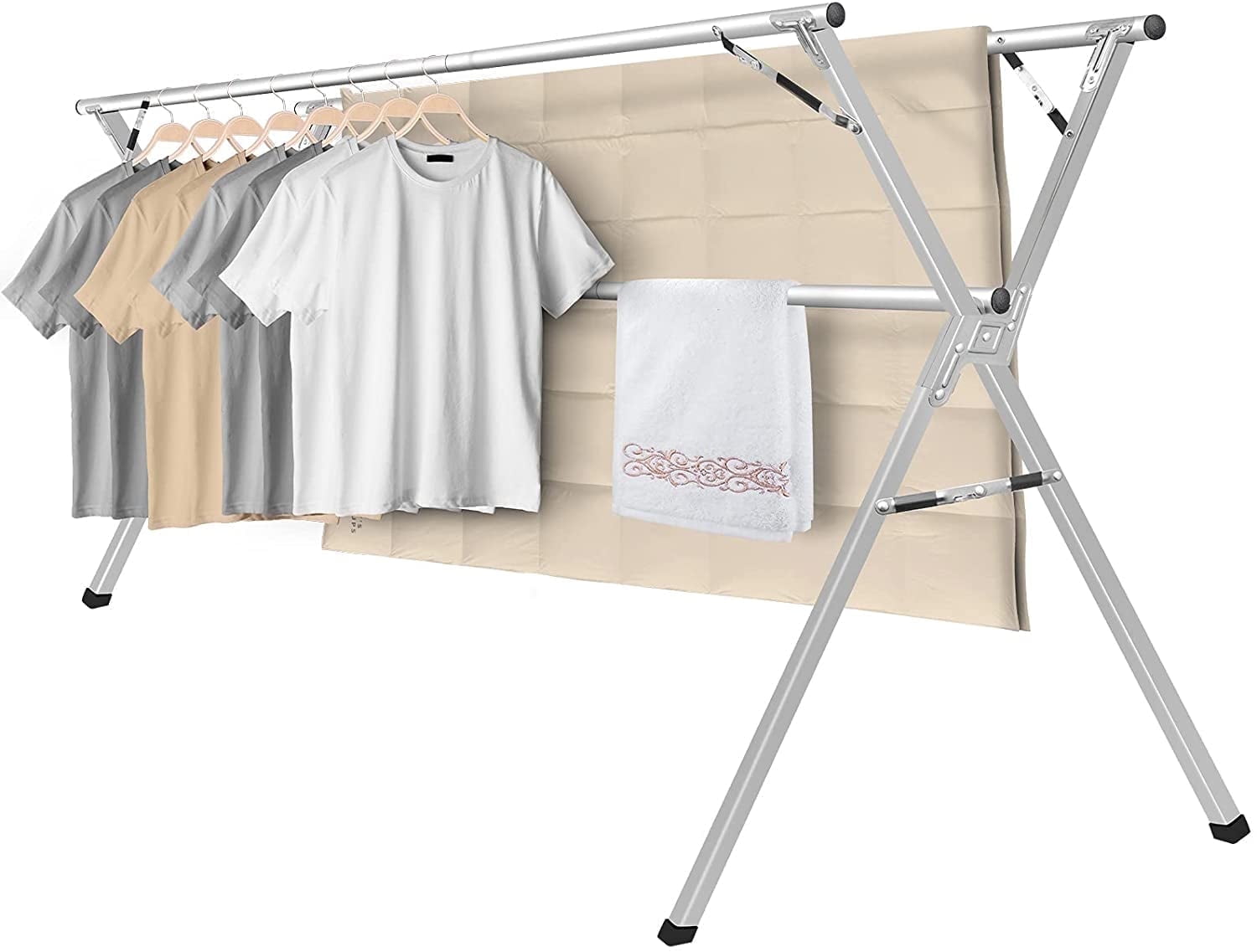 79" Foldable Stainless Steel Laundry Drying Rack with Windproof Hooks