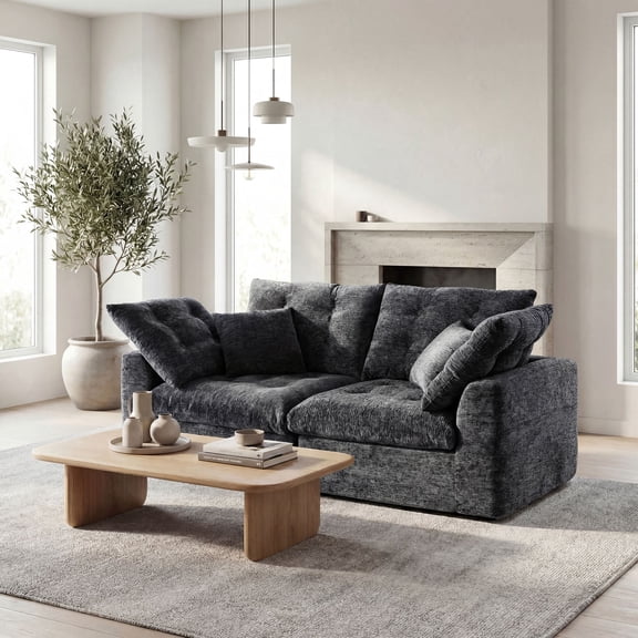 Sonegra 79 Inches Cloud Boneless Loveseat, Wide & Deep Seat Boneless Cloud Couch With Multi-Purpose Round Pillow, No Assembly (Gray)