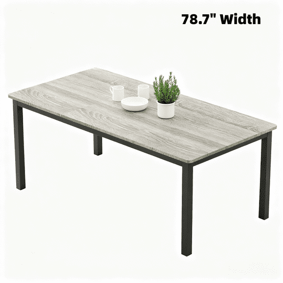 79" Industrial Dining Table for 4-6 People, Rectangular Wood Table with Metal Legs, Mortise Tenon, Rounded Corners for Dining Room Home Office - Black + Gray