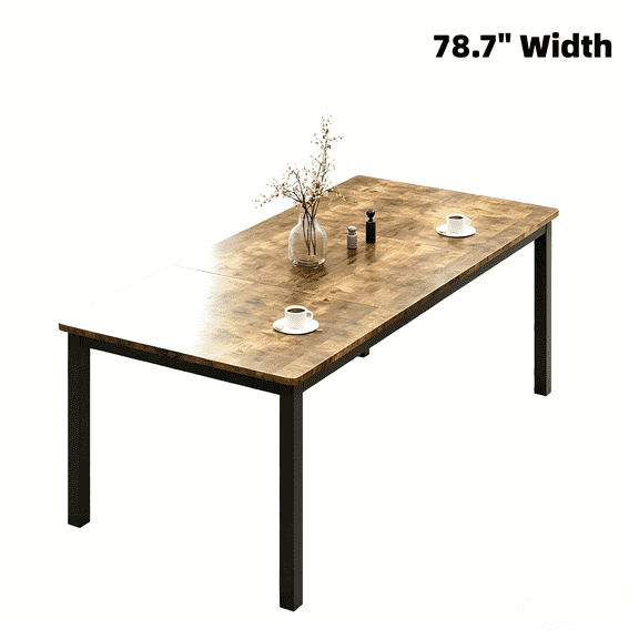 79" Industrial Dining Table for 4-6 People, Rectangular Wood Table with Metal Legs, Mortise Tenon, Rounded Corners for Dining Room Home Office - Black   Retro