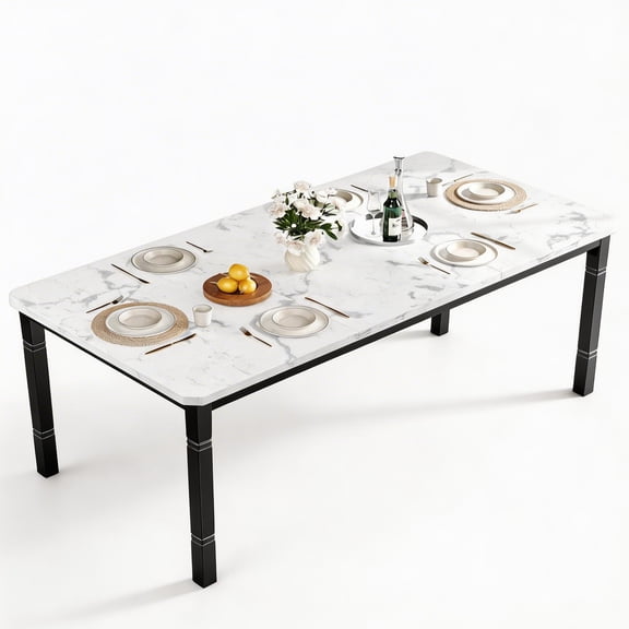 79" Industrial Dining Table for 8 People, Rectangular Kitchen Table with Chamfer Corners and Heavy Duty Metal Legs