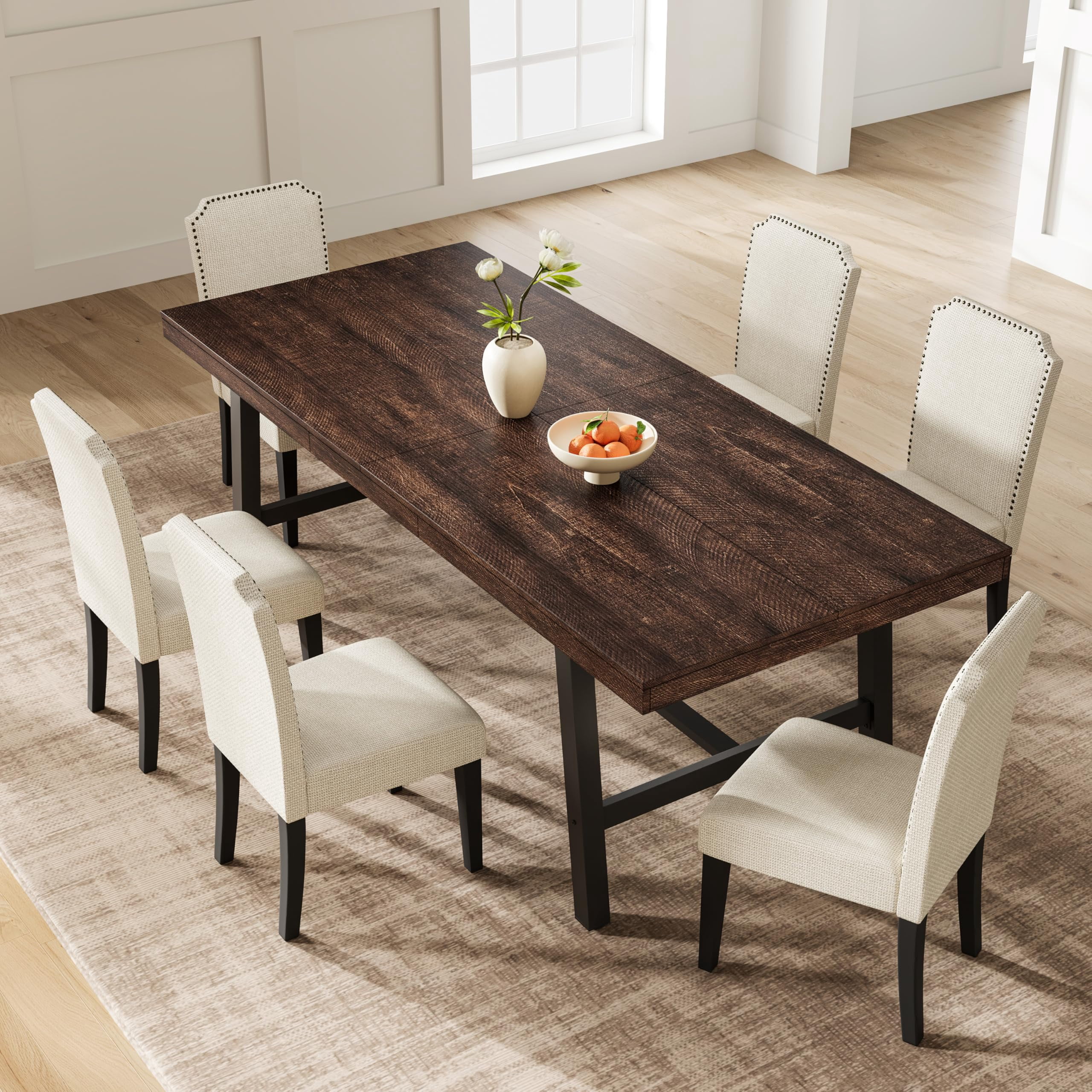 79" Industrial Farmhouse Dining Table for 6-8 – Rustic Cuba Birch Wood ...