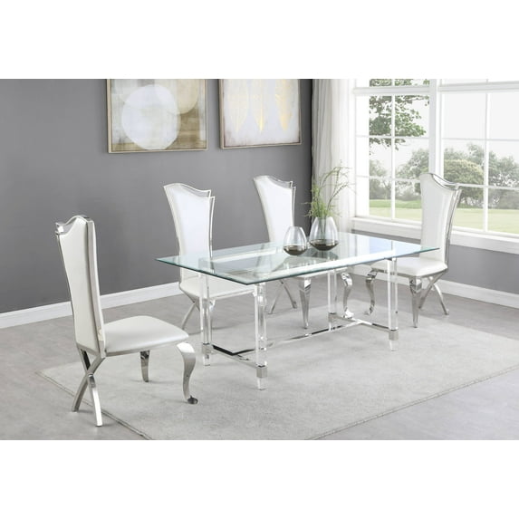 79"L x 40"W Glass Dinette Set with 4 Chairs and Silver Stainless Steel Base