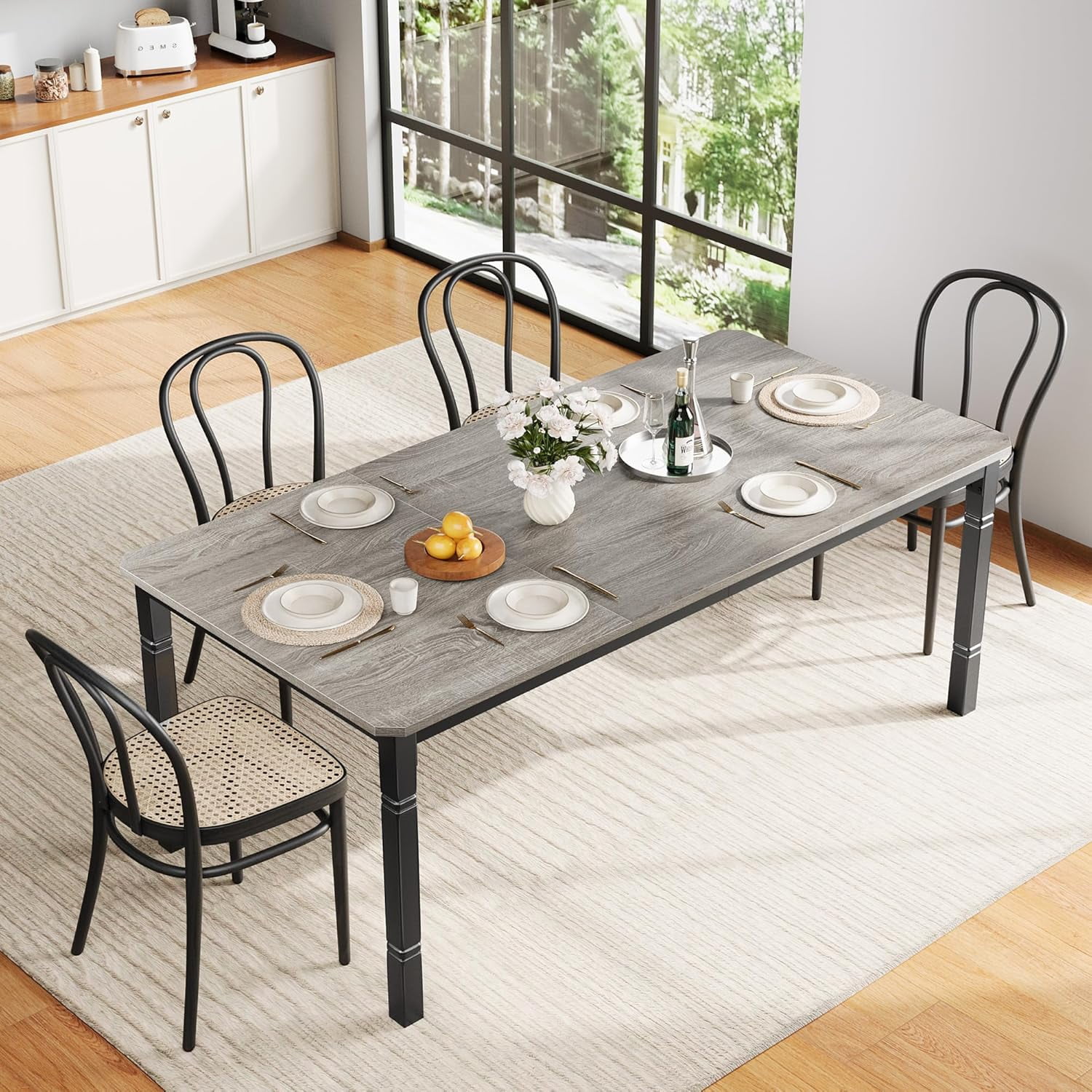 79" Large Industrial Dining Room Table for 6-8 People Rectangular Wood ...