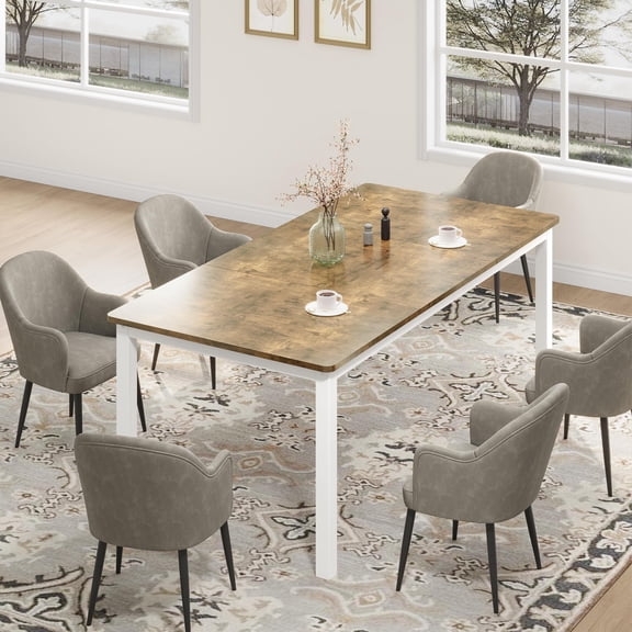 79" Large Industrial Dining Table for 6-8 People Rectangular Wood Kitchen Table with Heavy Duty Metal Legs,Writing Desk, Chamfer Design,for Farmhouse,Kitchen, Dining Room, Living Room