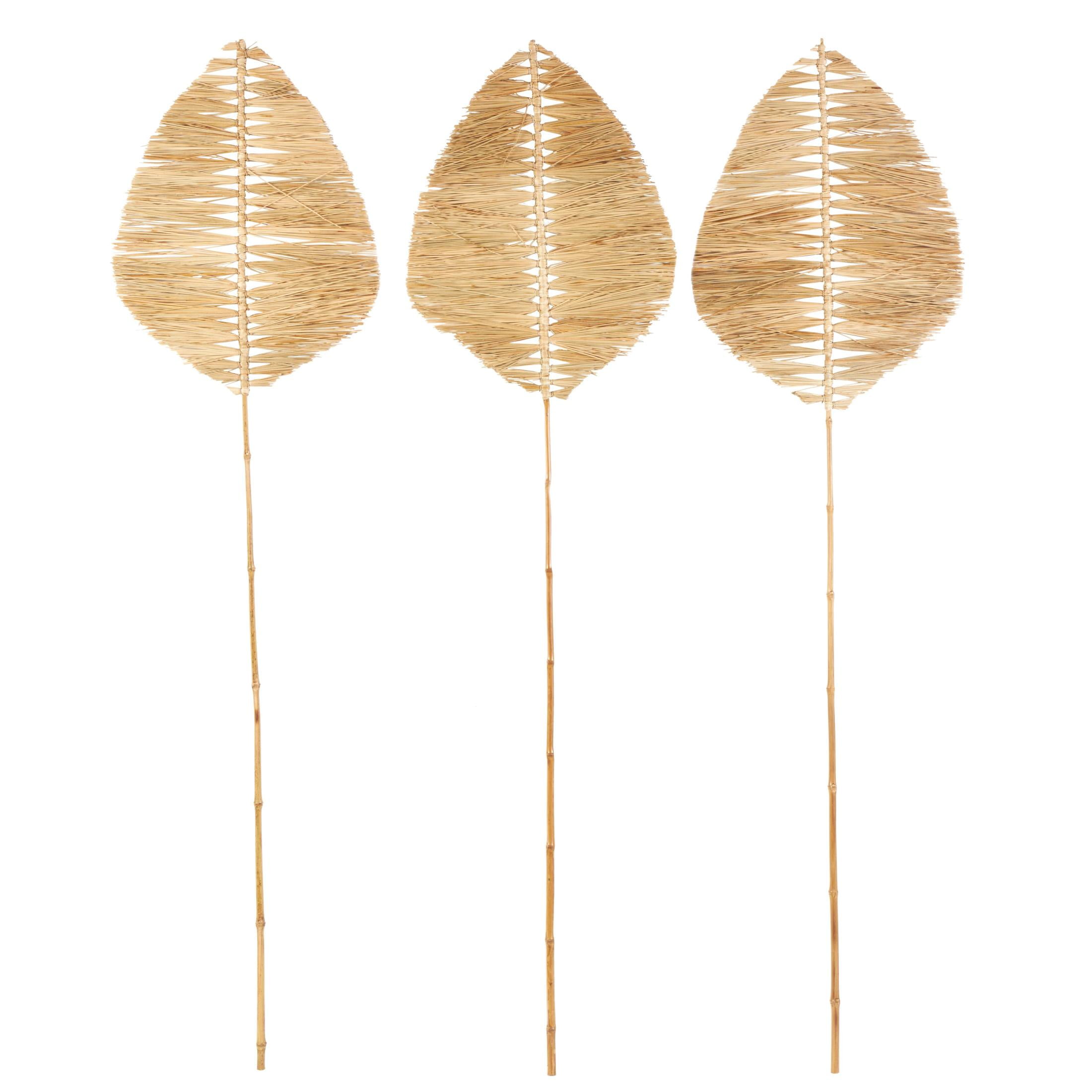 79" Palm Tree Handmade Tall Tassel Leaf Fan Stick Bamboo Wood Natural Foliage Branch Bouquet, by DecMode (3 Count)
