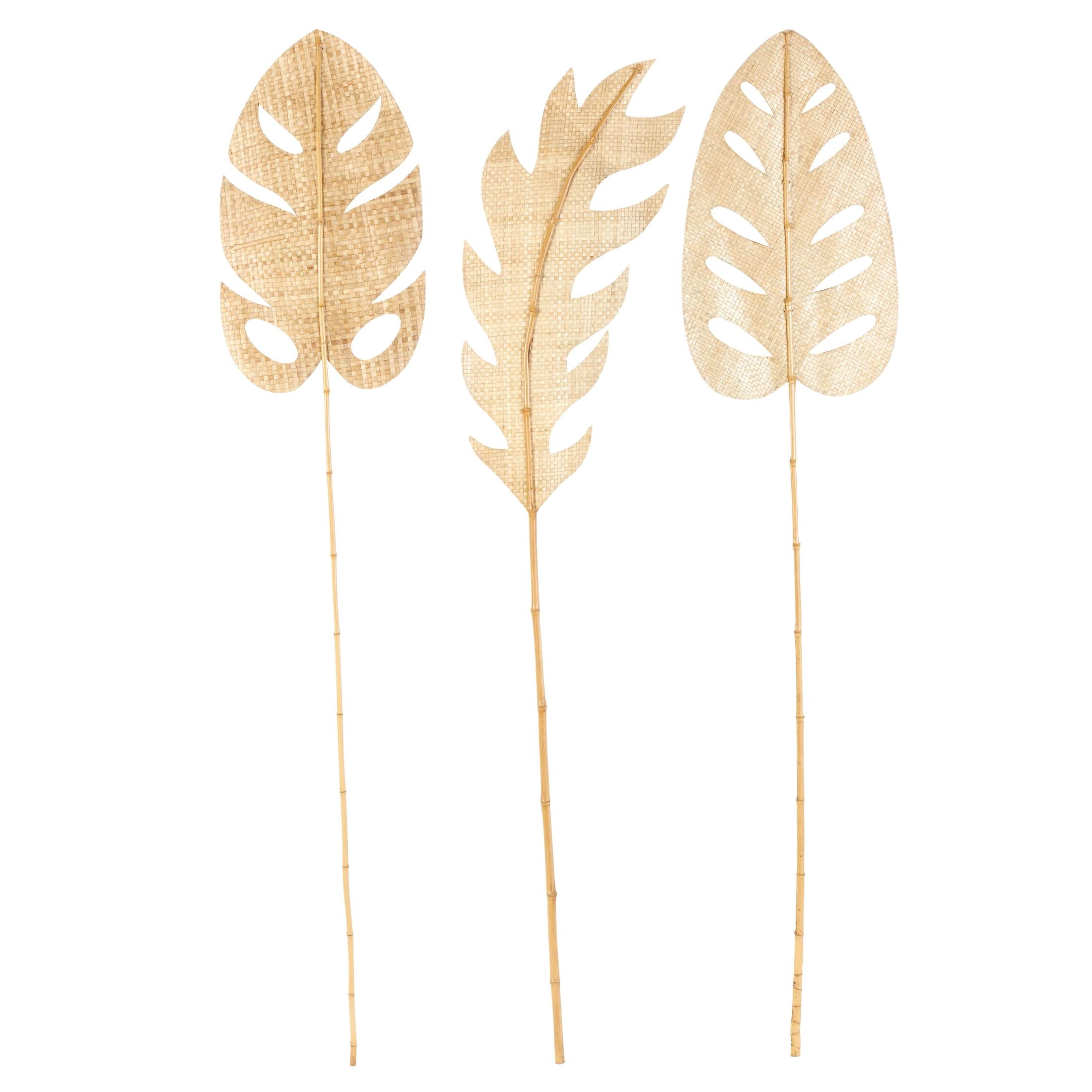 79" Palm Tree Handmade Tall Woven Leaf Stick Bamboo Wood Natural Foliage Branch Bouquet, by DecMode (3 Count)