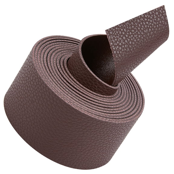 79" Long Dark Brown Lychee Pattern Leather Strap Glossy Double Sided Leather Strips 1.5" Wide Soft Leather Roll Supplies