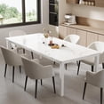 thumbnail image 1 of 79" Long Dining Table for 6-8 People, Large Rectangle Kitchen Table with Sturdy Metal Legs, Modern Industrial Dining Room Table with Round Corner,White Faux Marble/White, 1 of 8
