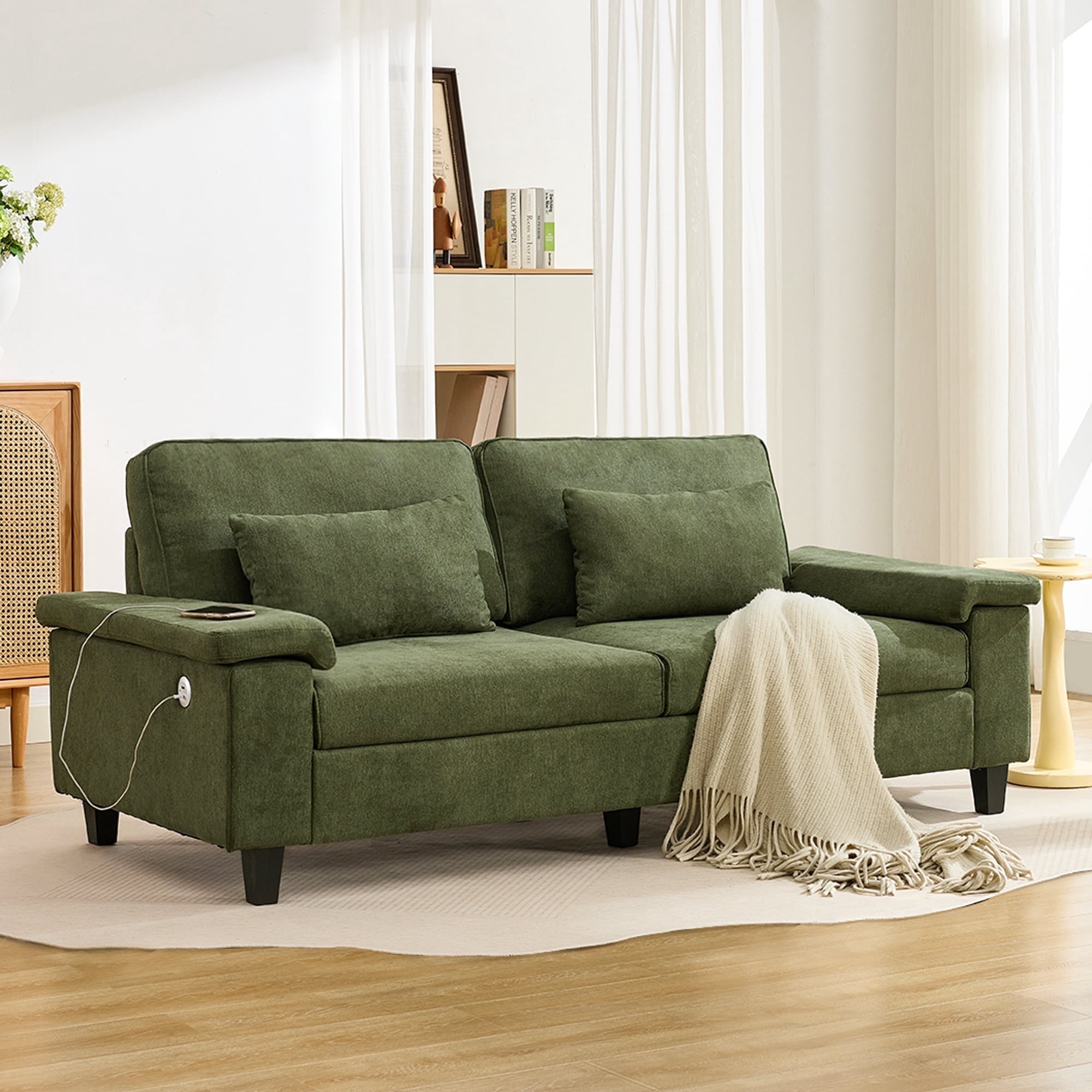 79" Modern Deep Seat Sofa for Living Room with Adjustable Armrests & USB/Type-C Charging Ports ,3-Seater Loveseat for Apartment, Home Office