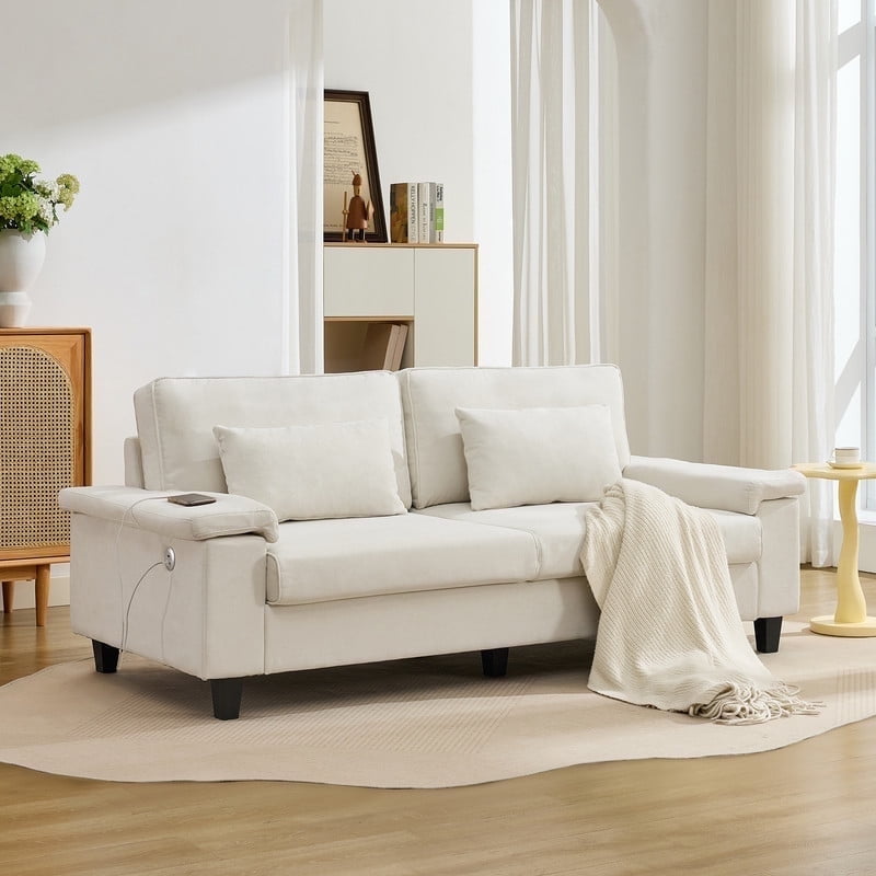 79" Modern Deep Seat Sofa for Living Room with Adjustable Armrests & USB/Type-C Charging Ports ,3-Seater Loveseat for Apartment, Home Office